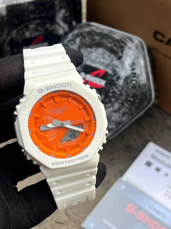 Casio G-Shock Quartz Sports GA-2100 White with orange face Watch