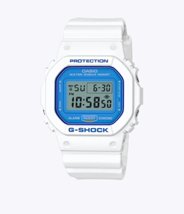 Casio G-Shock DW-5600WB White with Blue face Chronograph Alarm Digital Mens Watch